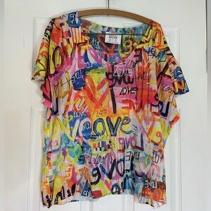 BRAND BAZAAR “LOVE” graffiti summer weight sweater - medium/large